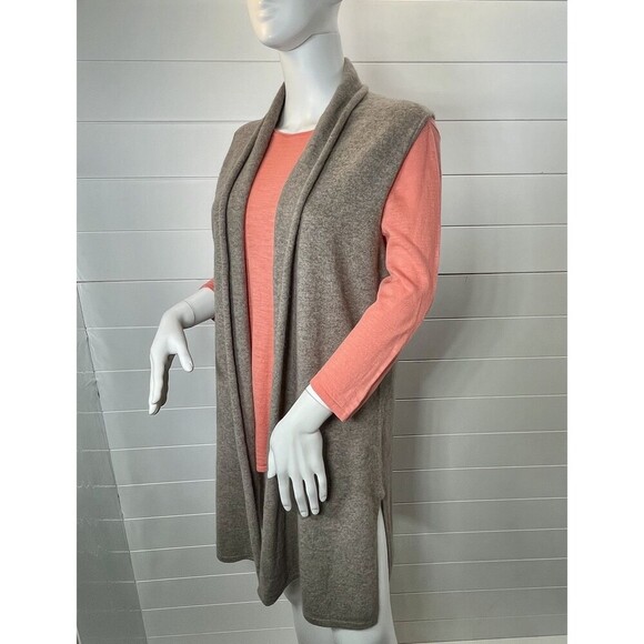 Max Studio Tan 100% Cashmere Shawl Collared Open Cardigan Sweater Size L - Picture 5 of 12